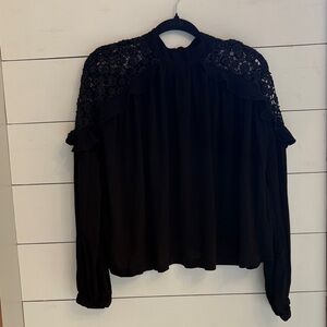 Free People Black Lace Detail Blouse